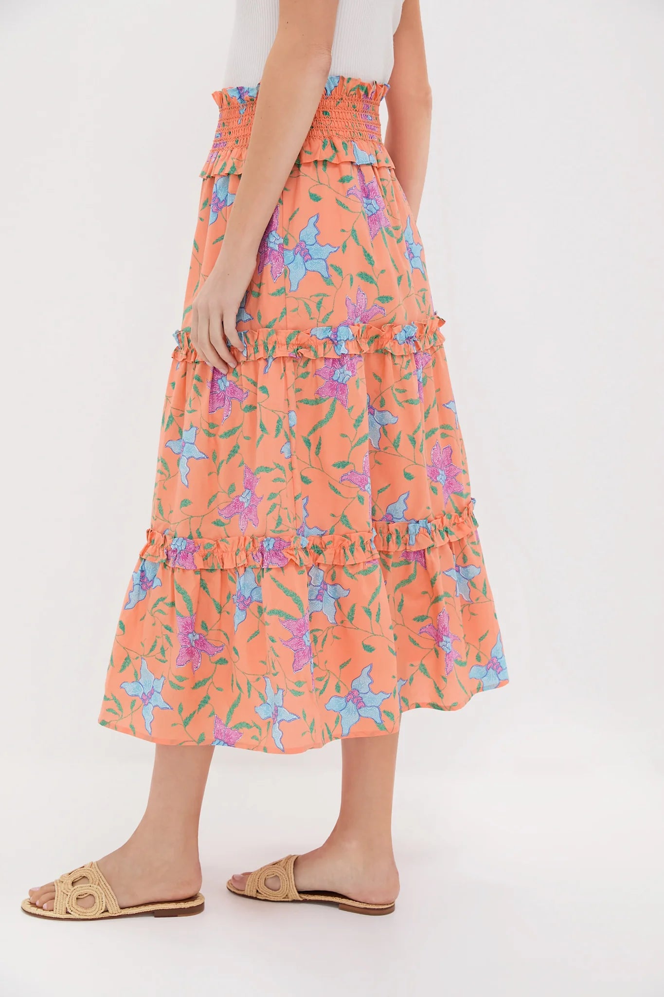Orange Multi Floral Smocked Odette Maxi Skirt