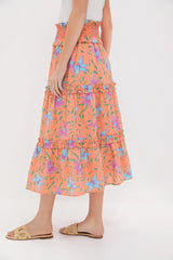 Orange Multi Floral Smocked Odette Maxi Skirt