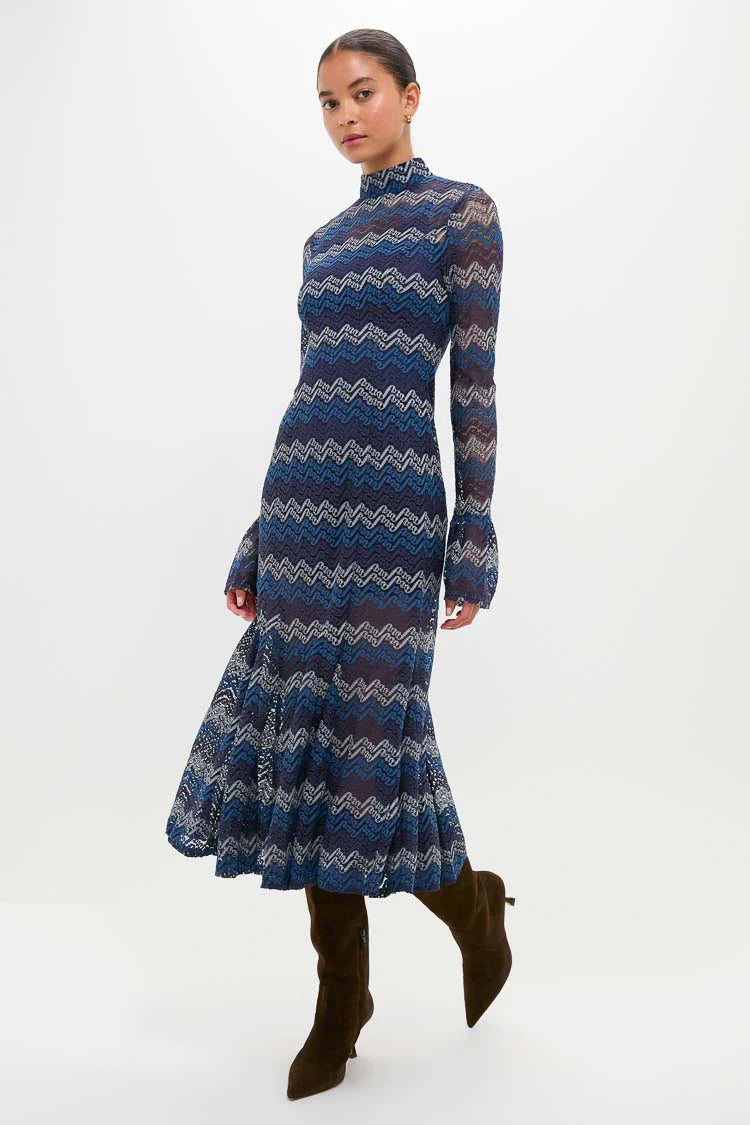 Navy Tonal Lorraine Knit Maxi Dress