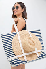 Navy Striped Sunhat Size Traveler Tote