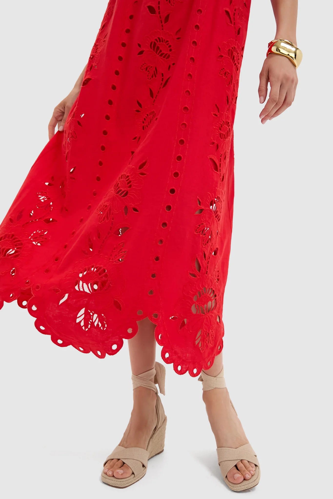 Red Flowers Richilieu Sleeveless Maxi Dress