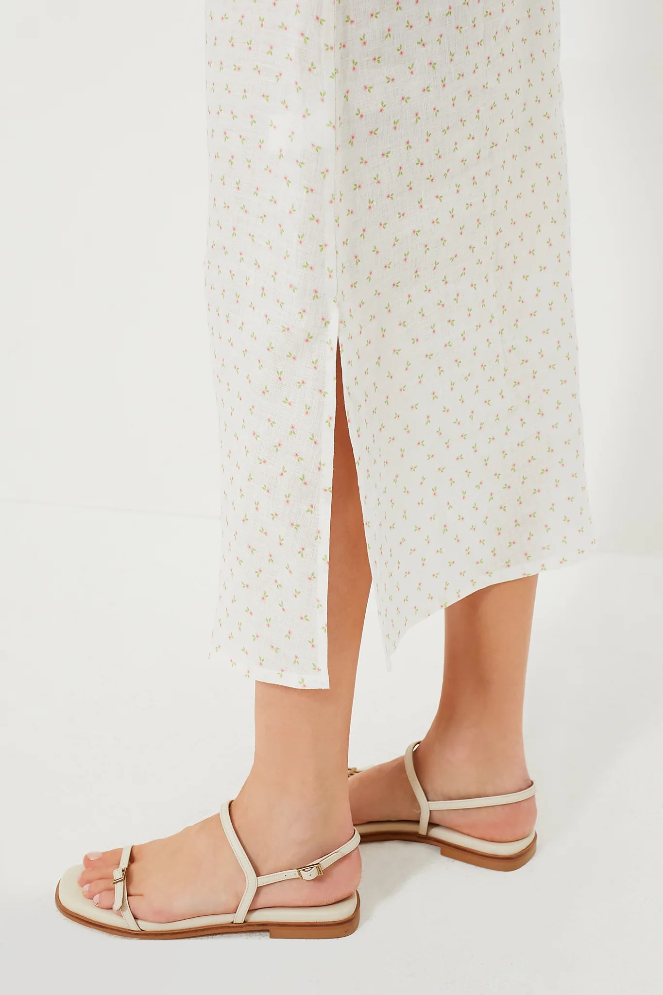 White and Pink Rose Garden Linen Dress
