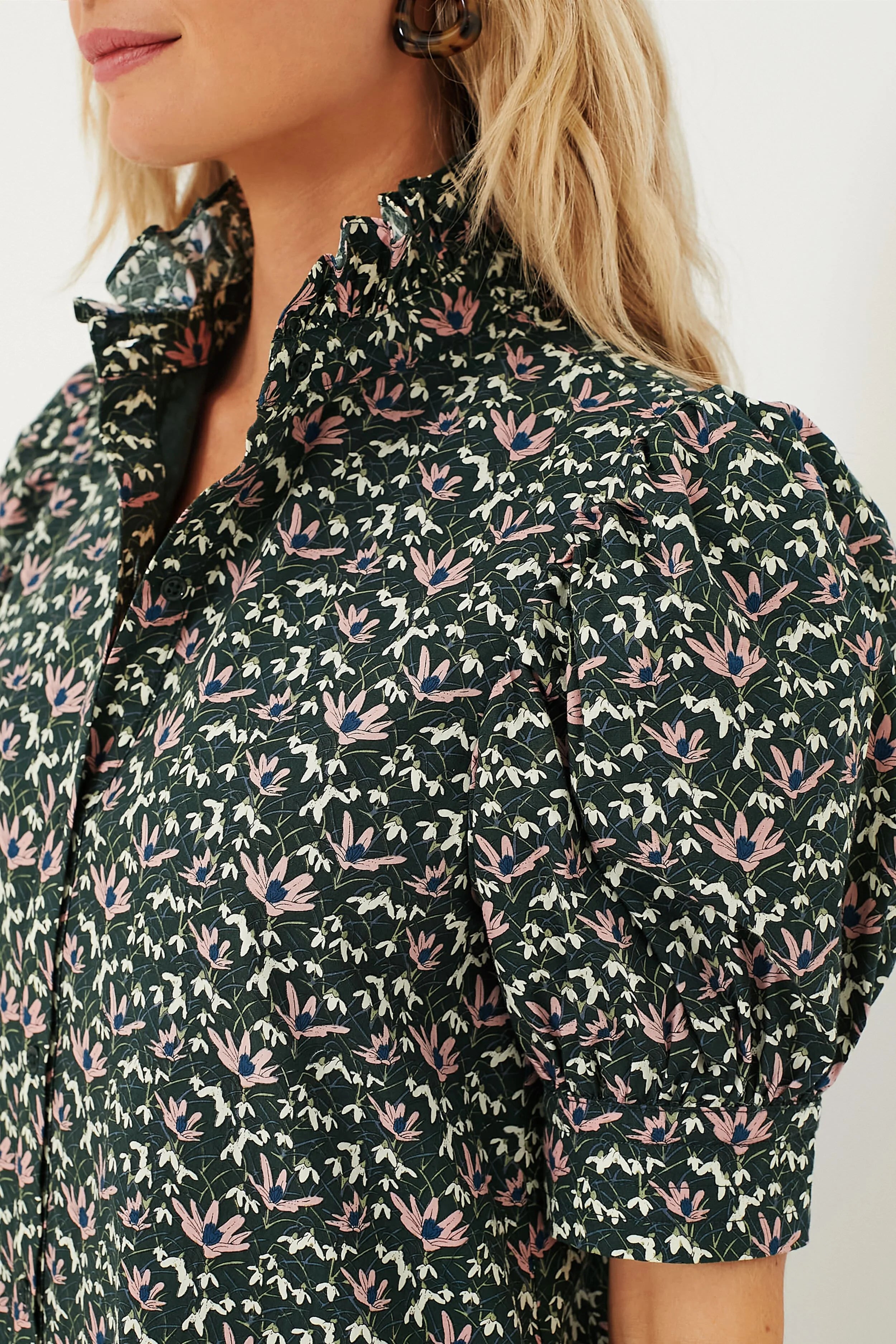 Green Floral Ruffle Collar Louisa Maxi Dress