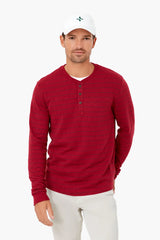 Rhubarb Navy Stripe Double Knit Henley