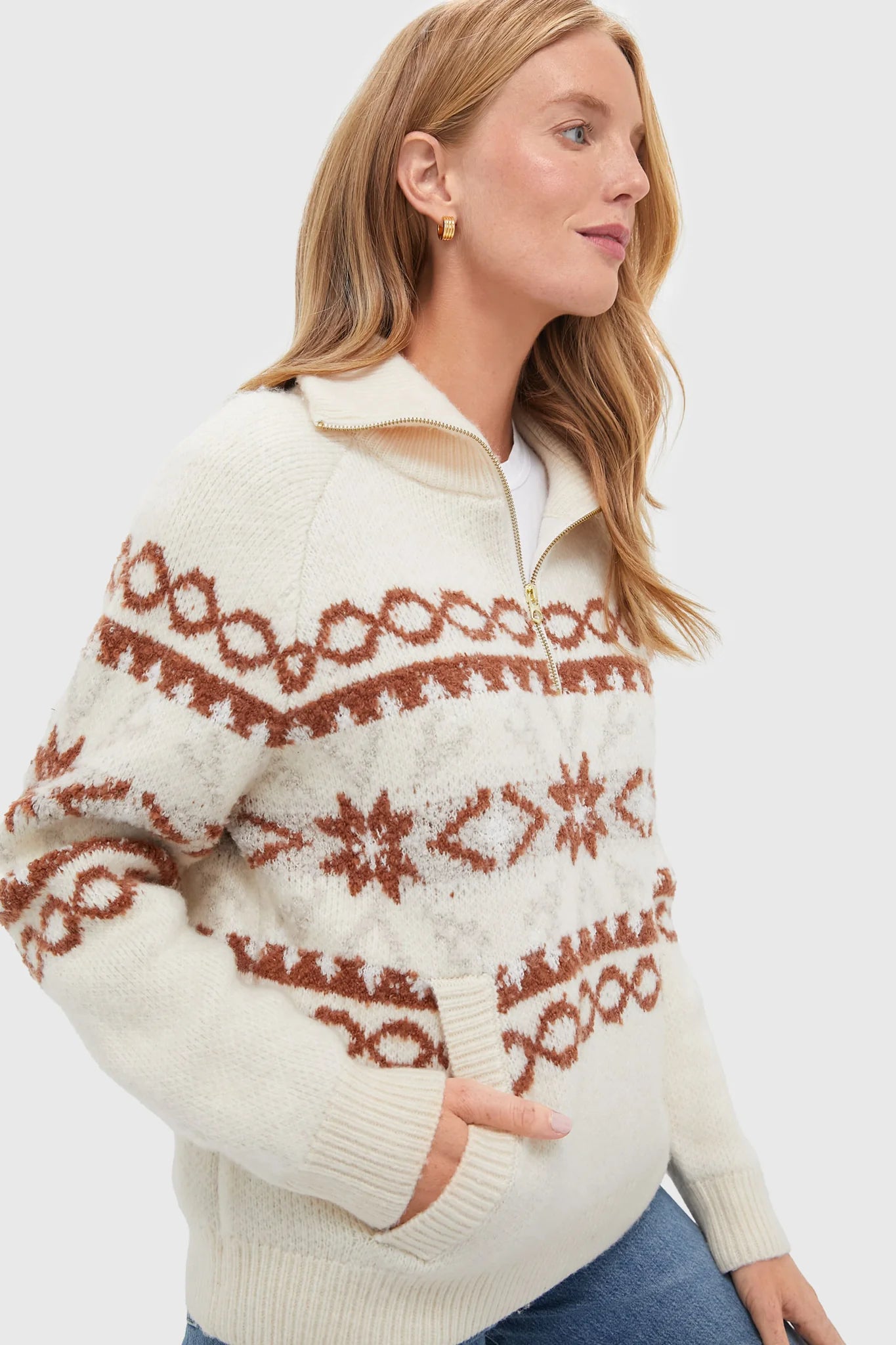 Whitecap Grey Fairisle Cai Half Zip