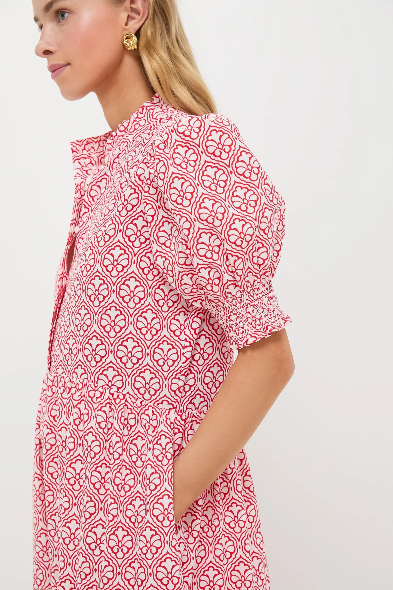 Red & White Quatrefoil Bennett Maxi Dress