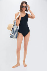 Navy Striped Sunhat Size Traveler Tote