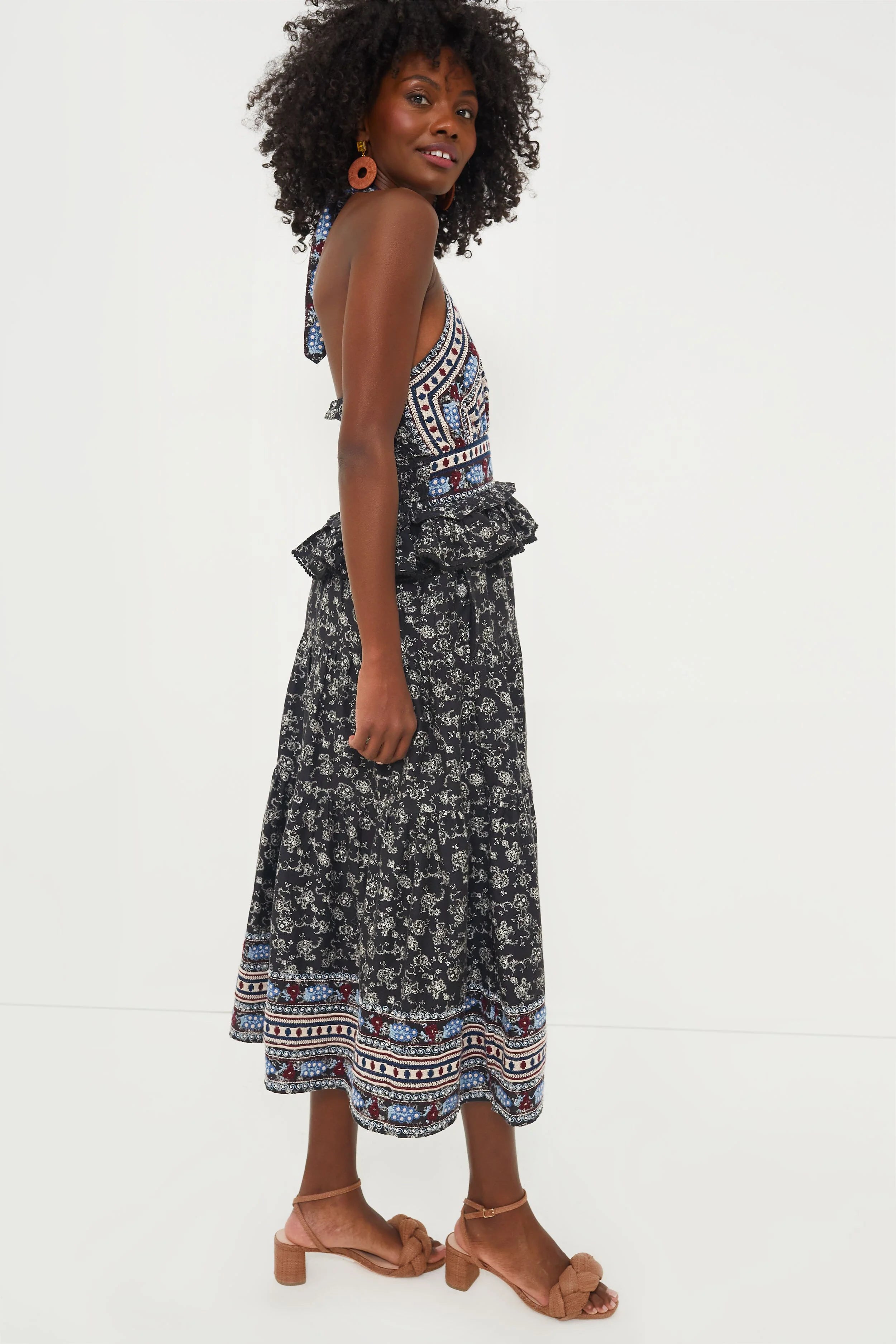 Black Everly Embroidery Halter Dress