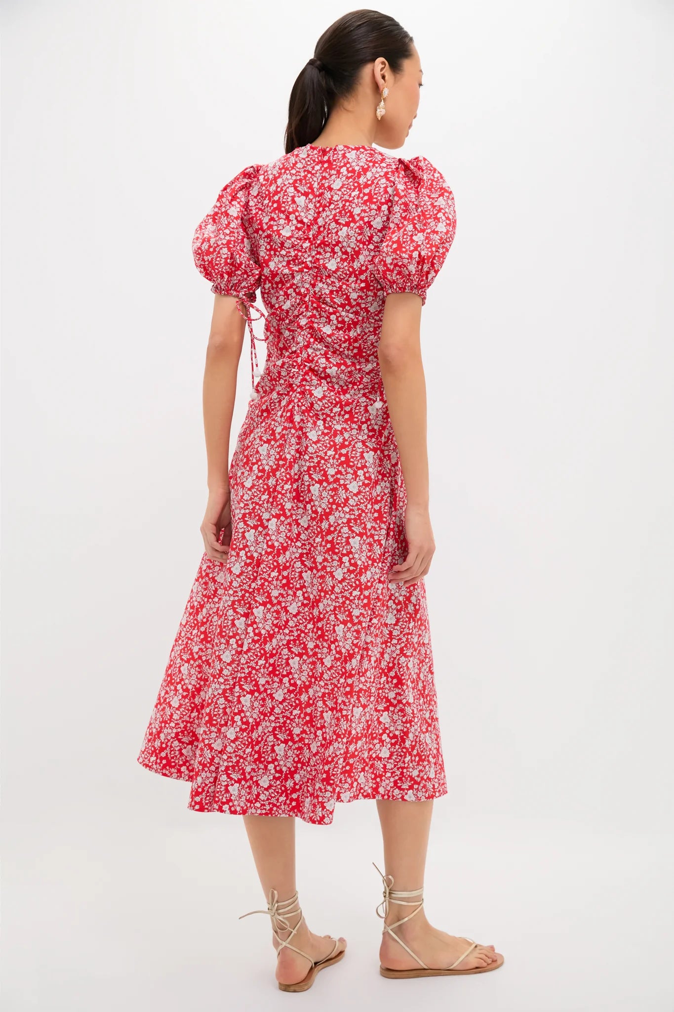 Red Lucille Liberty Print Short Sleeve Midi Dress