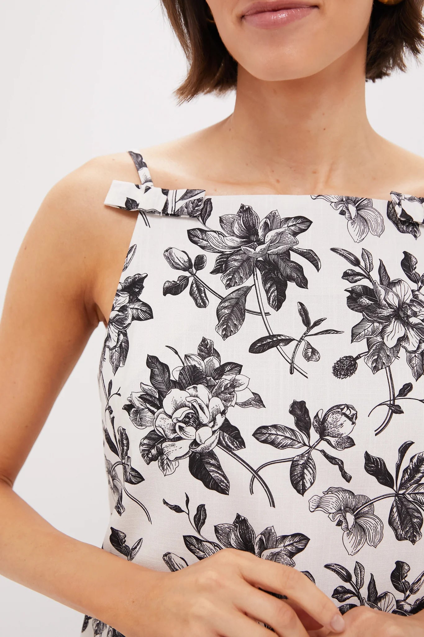 Black & White Floral Bow Strap Dalton Dress