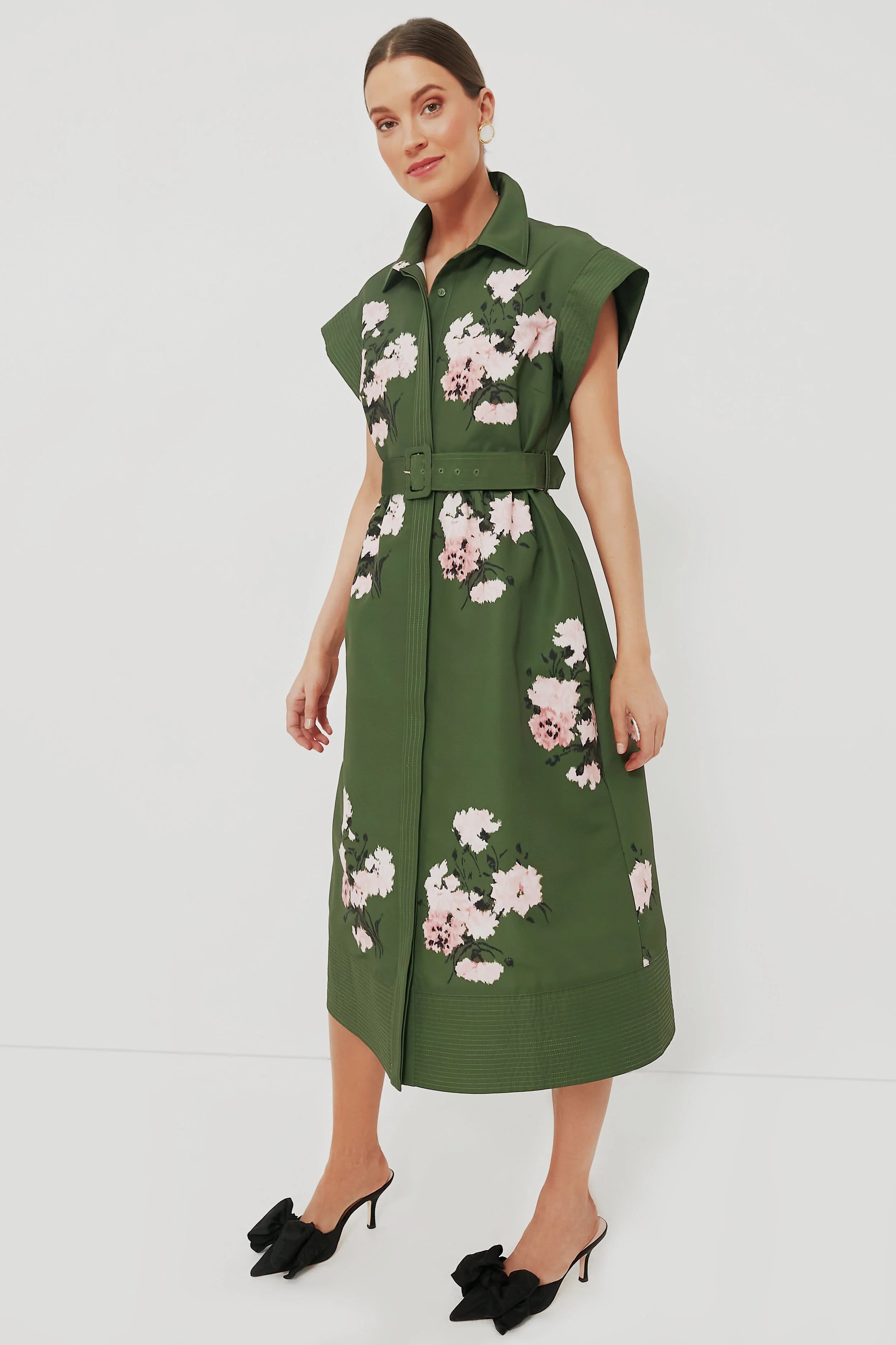 Olive and Pressed Powder Floral Chloe Dress