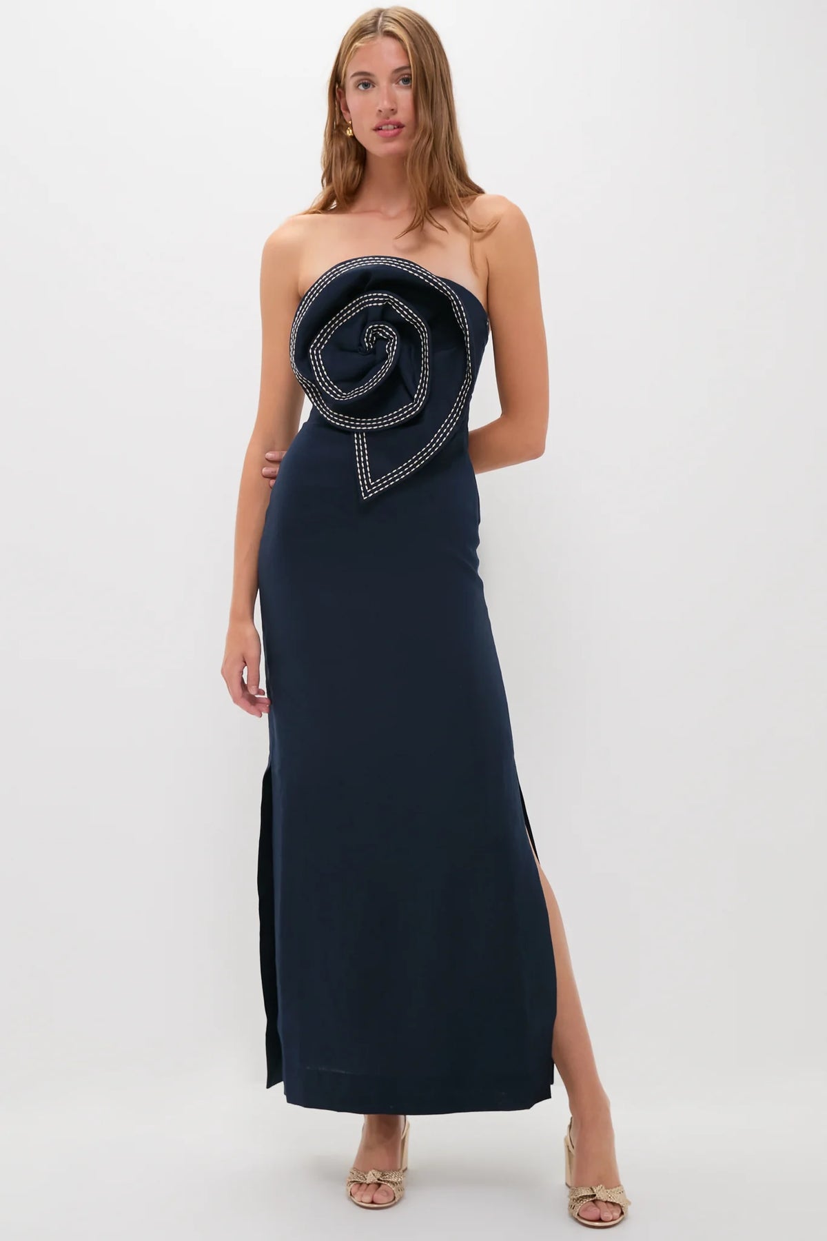 Navy Tactos Embroidered Maxi Dress