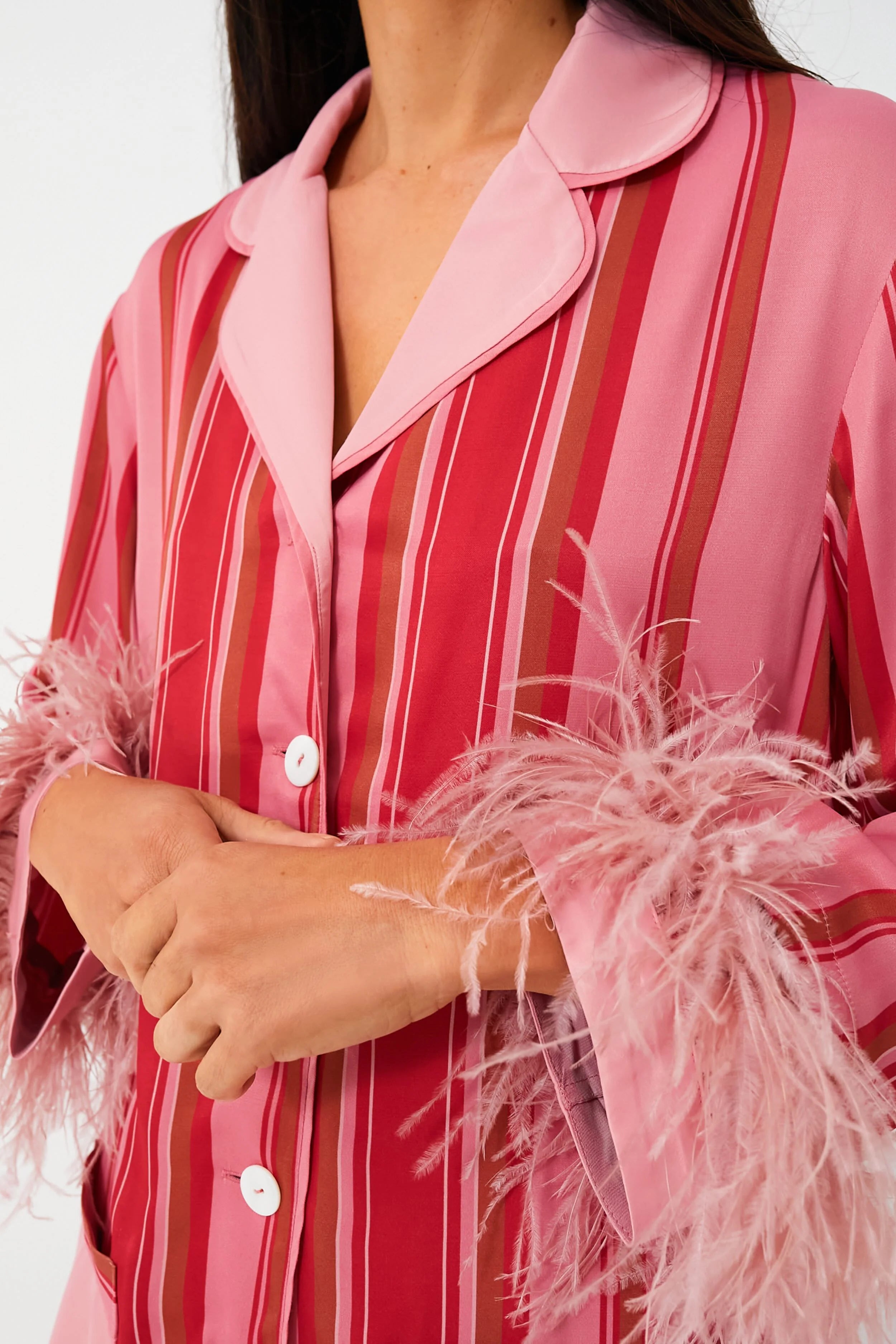 Pink Stripes Party Pajamas with Feathers