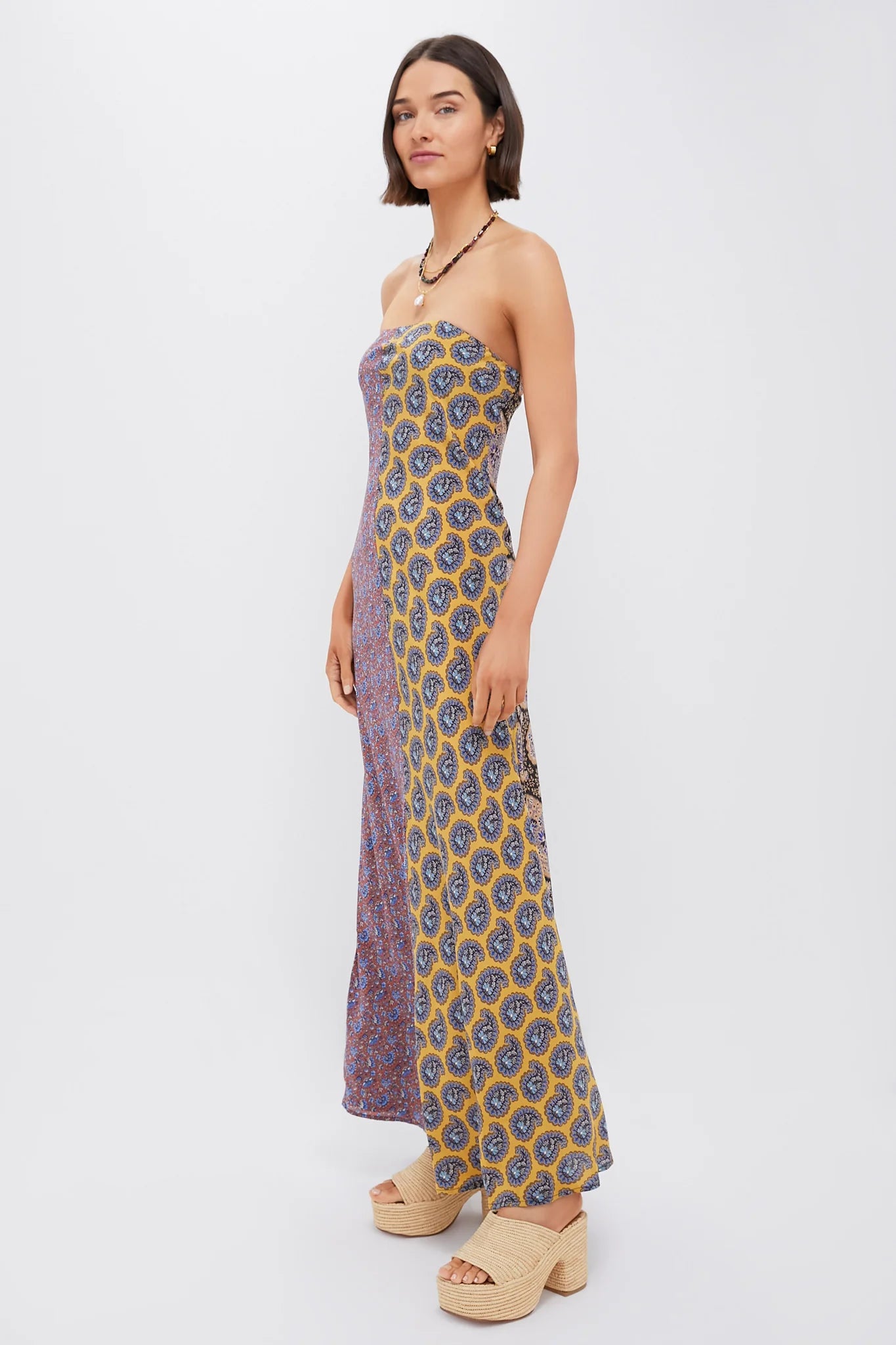 Earthy Patchwork Pietro Silk Maxi Dress