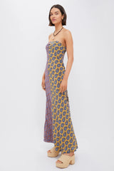 Earthy Patchwork Pietro Silk Maxi Dress