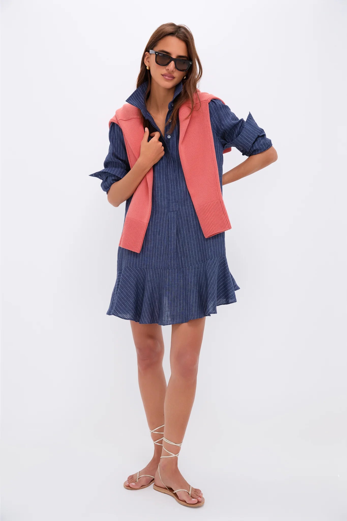 Dark Navy Stripe Linen Callahan Shirt Dress