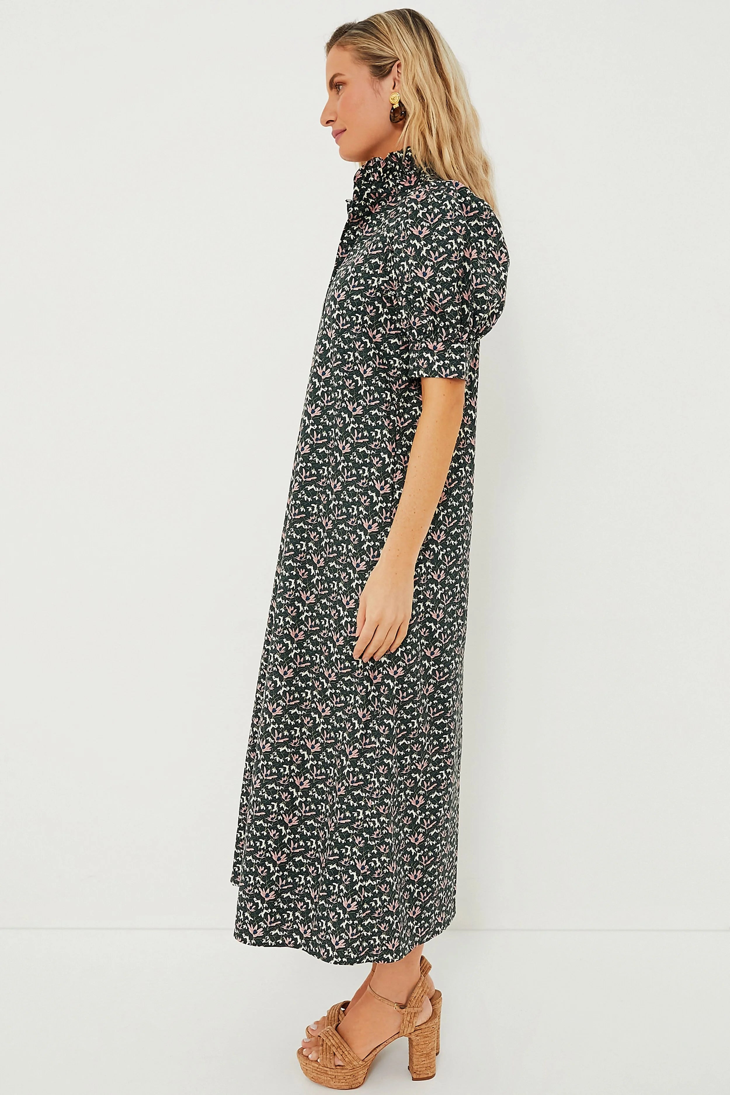 Green Floral Ruffle Collar Louisa Maxi Dress