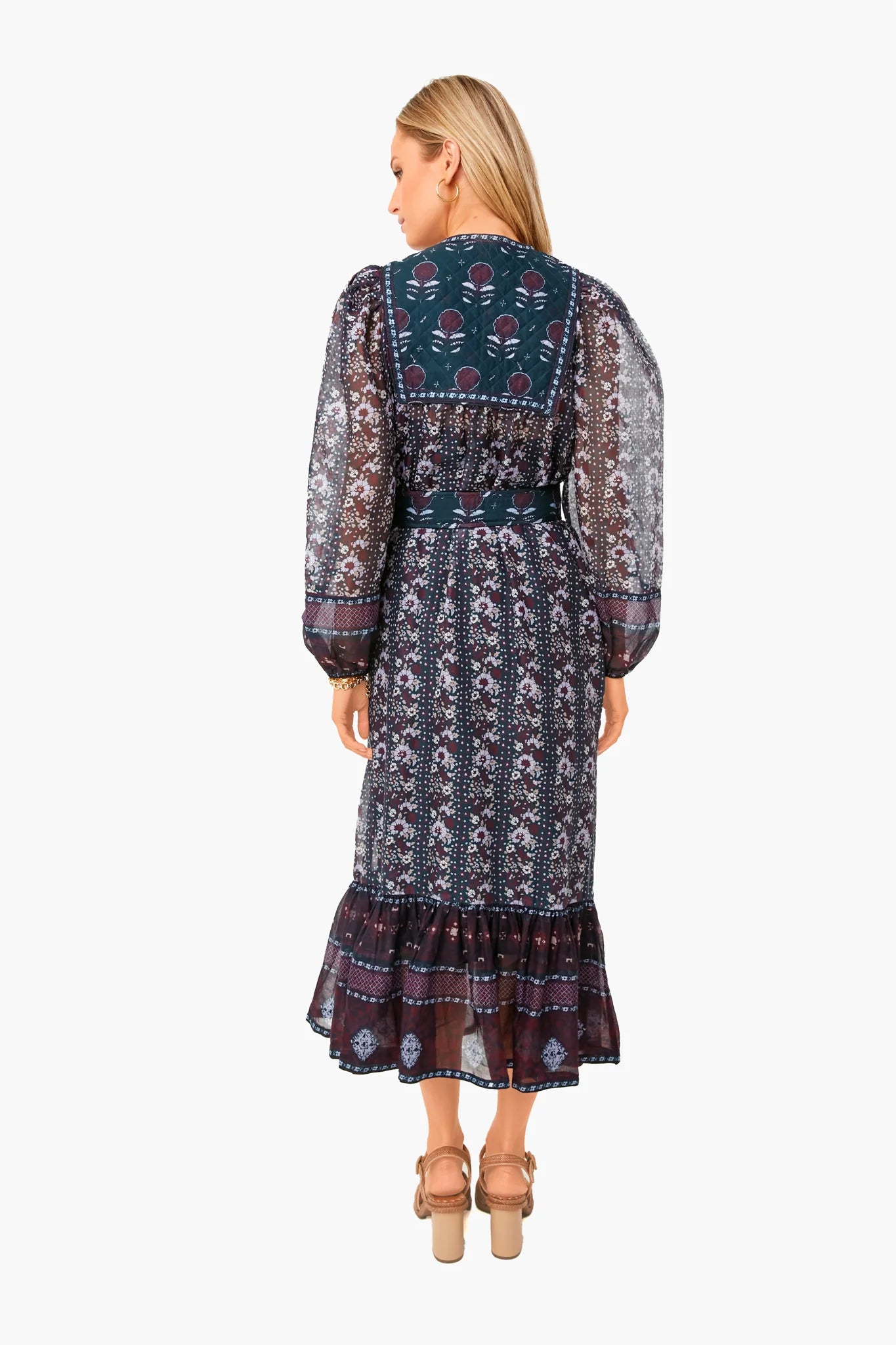 Berry Nadine Border Long Sleeve Tiered Dress