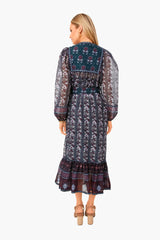 Berry Nadine Border Long Sleeve Tiered Dress