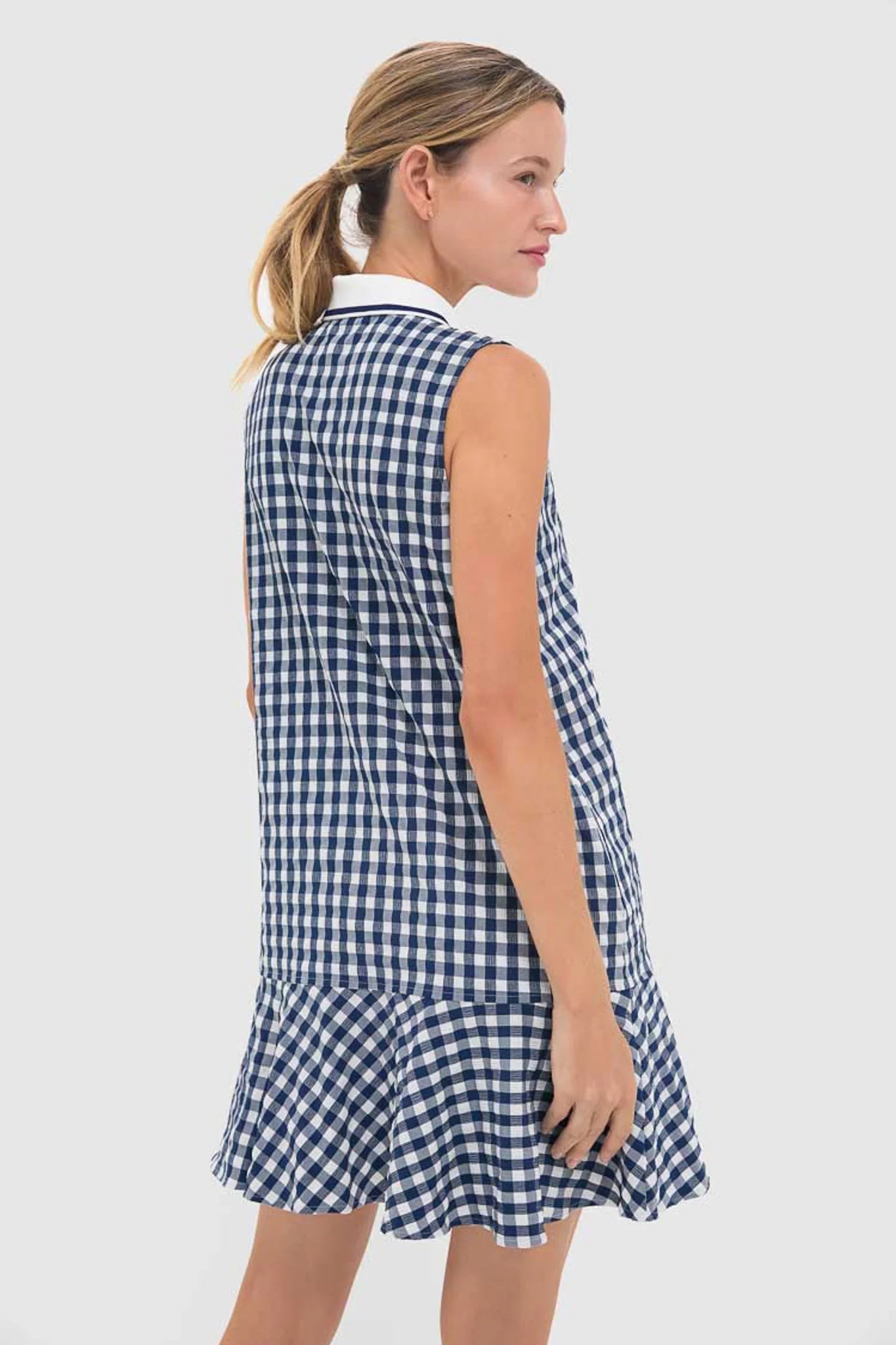 Navy Gingham Sleeveless Performance Seersucker May Golf Dress