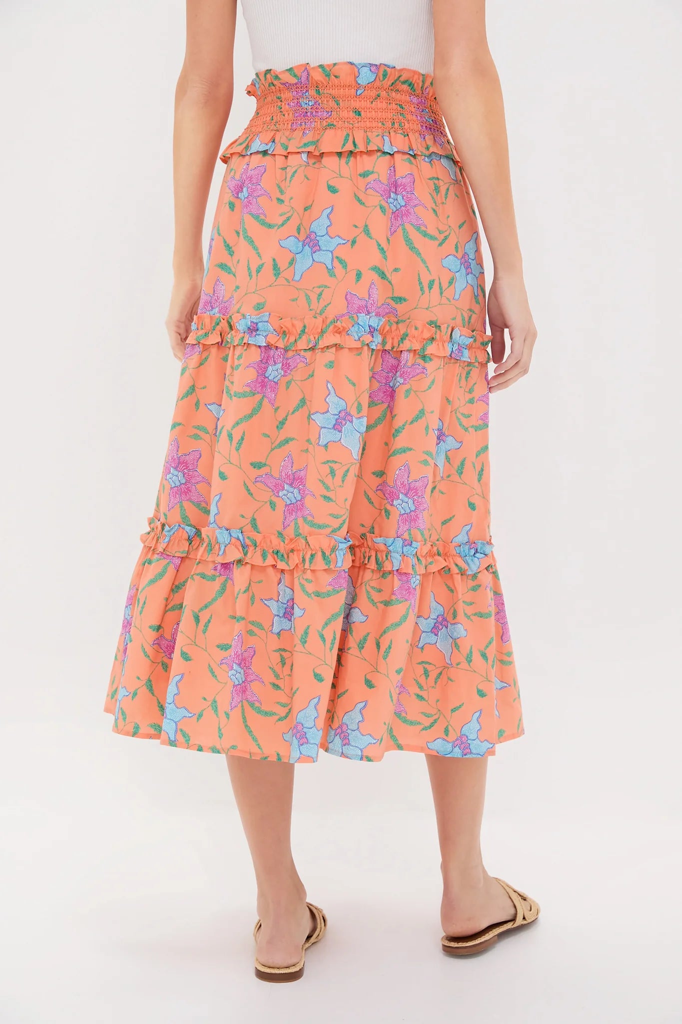 Orange Multi Floral Smocked Odette Maxi Skirt