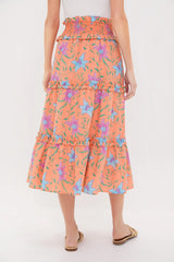 Orange Multi Floral Smocked Odette Maxi Skirt