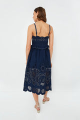 Navy Jeanetta Eyelet Sleeveless Dress