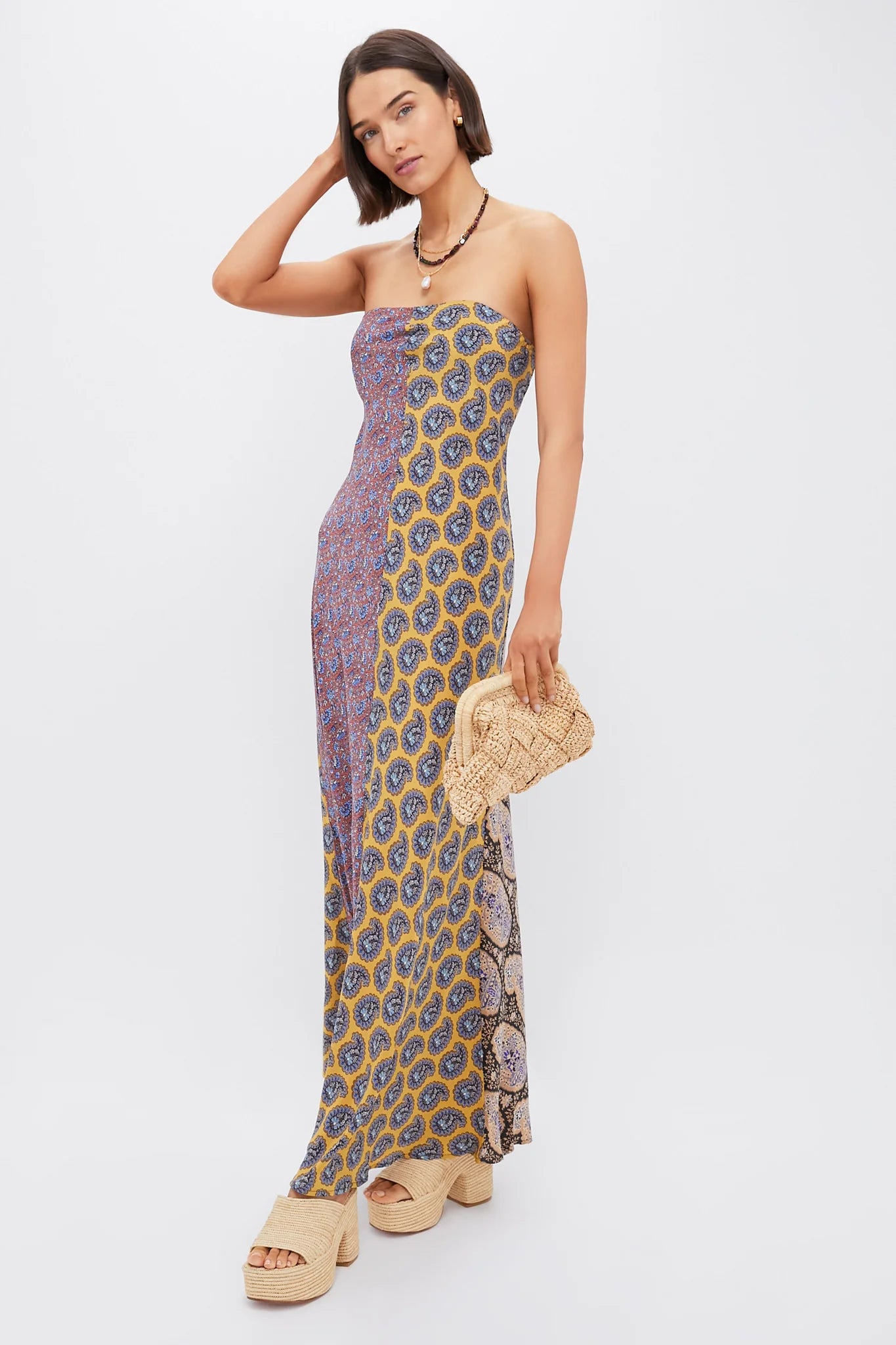 Earthy Patchwork Pietro Silk Maxi Dress