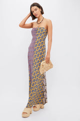 Earthy Patchwork Pietro Silk Maxi Dress
