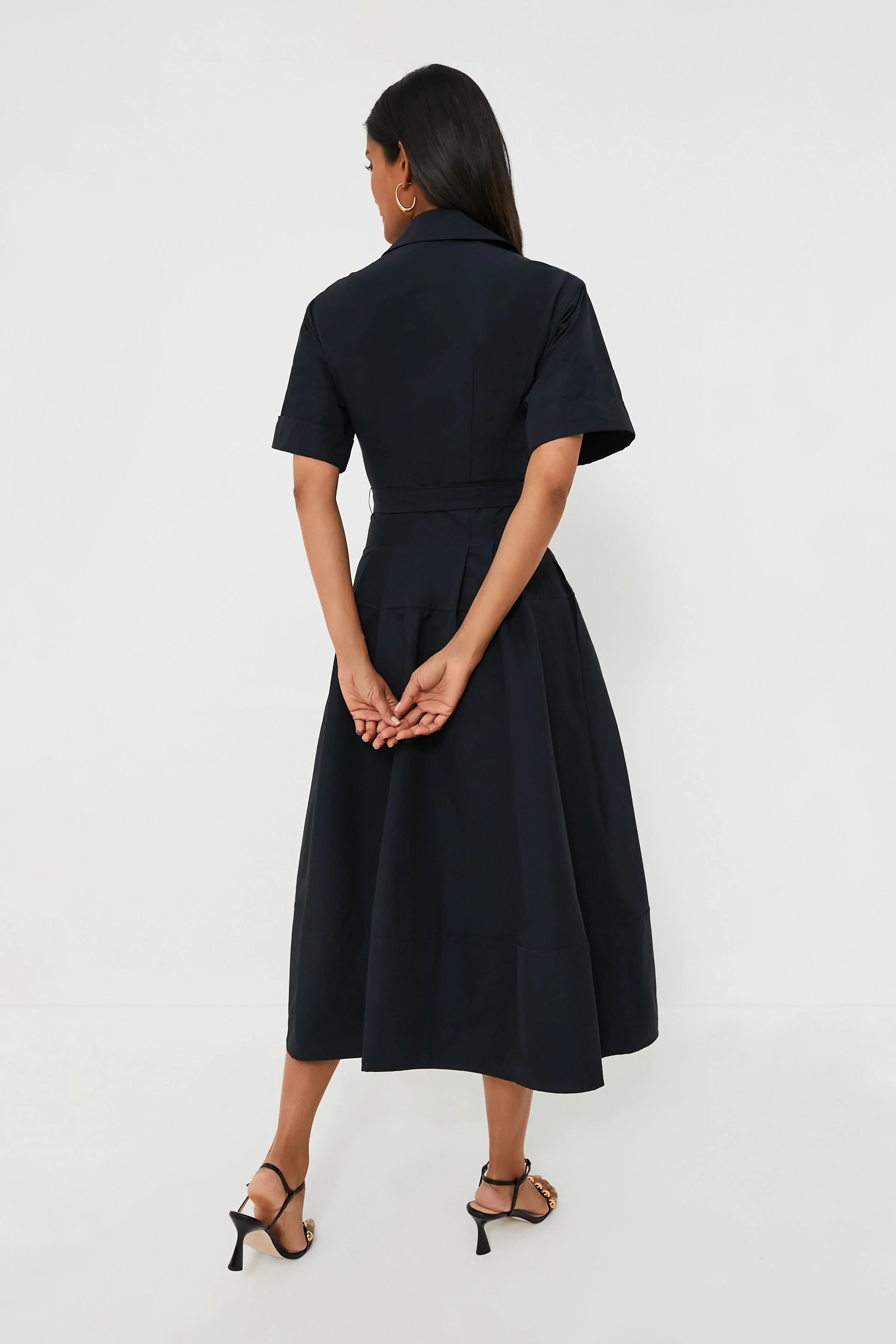 Midnight Deanna Short Sleeve Belted Midi Dress