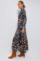 Pineapple Ikat Blue Maxi Dress
