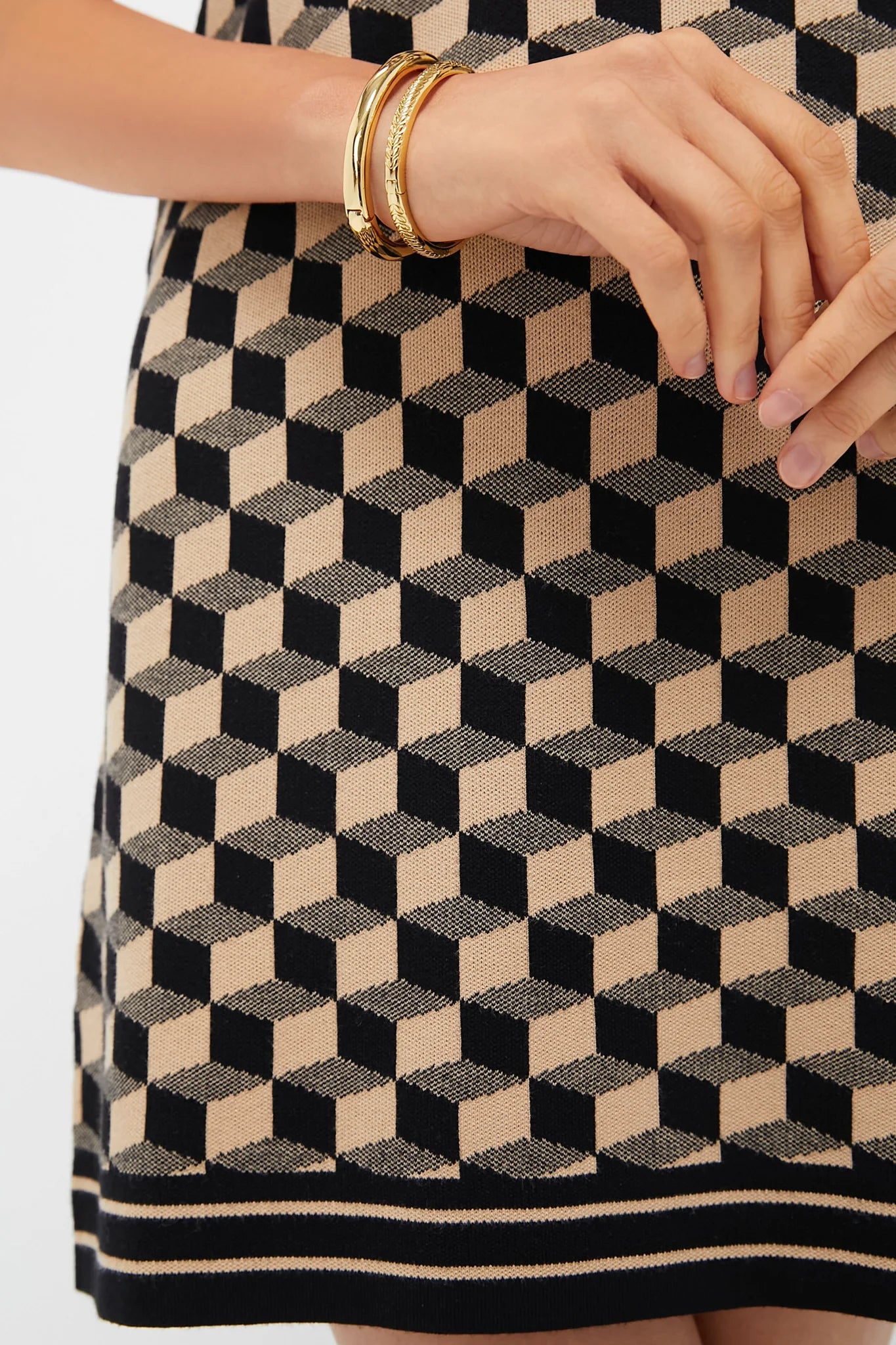 Onyx and Camel Knit Geo Marie Dress