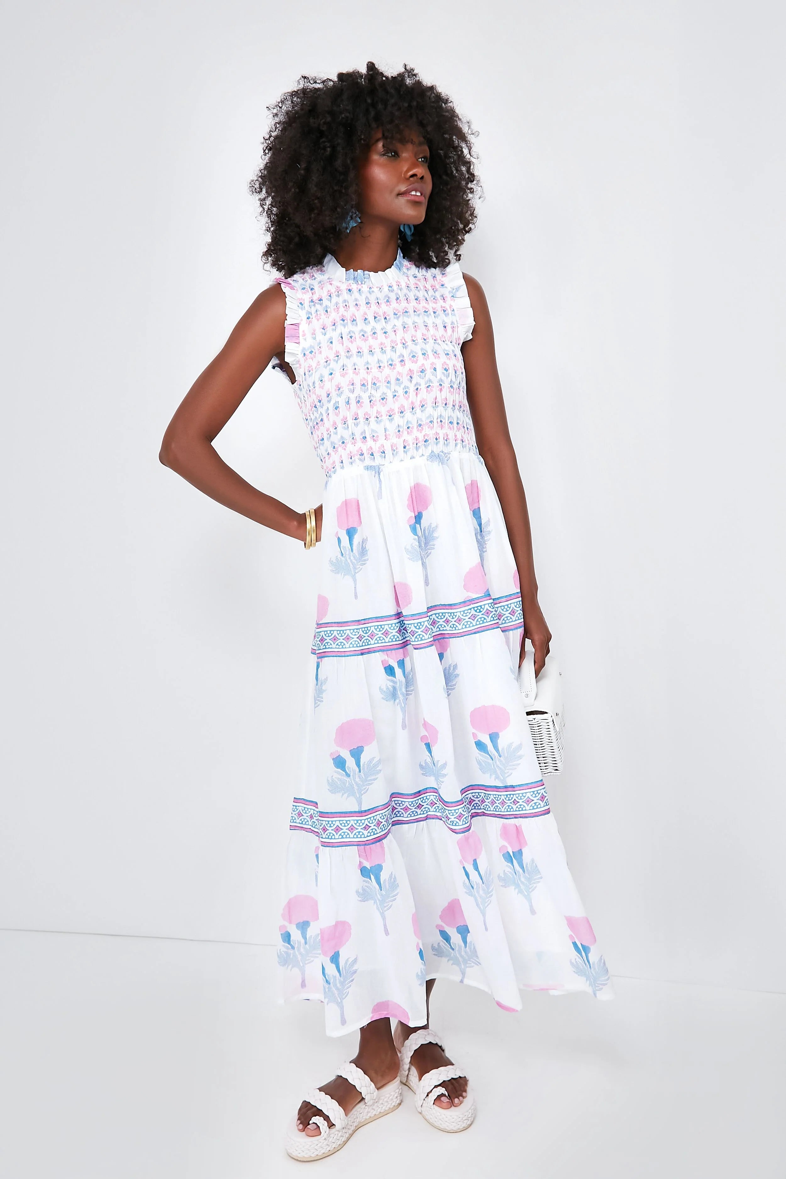 Exclusive Pink Bloom Sleeveless Smocked Maxi Dress