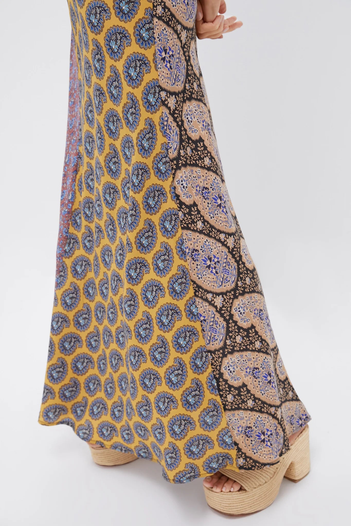 Earthy Patchwork Pietro Silk Maxi Dress