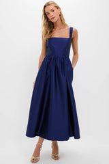 Navy Dupioni Esme Dress