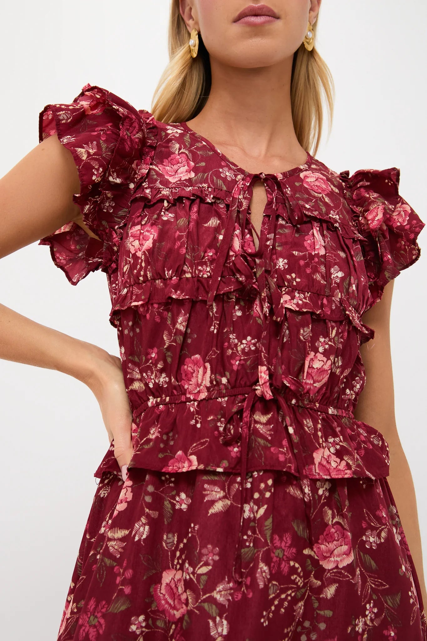 Oxblood Multi Floral Midi Dress