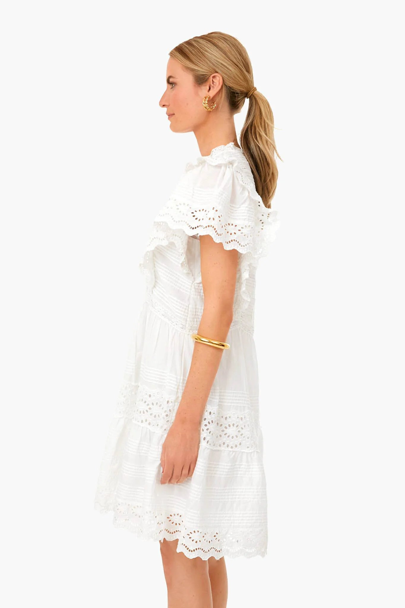 White Georgina Eyelet Short Sleeve Tunic Dress